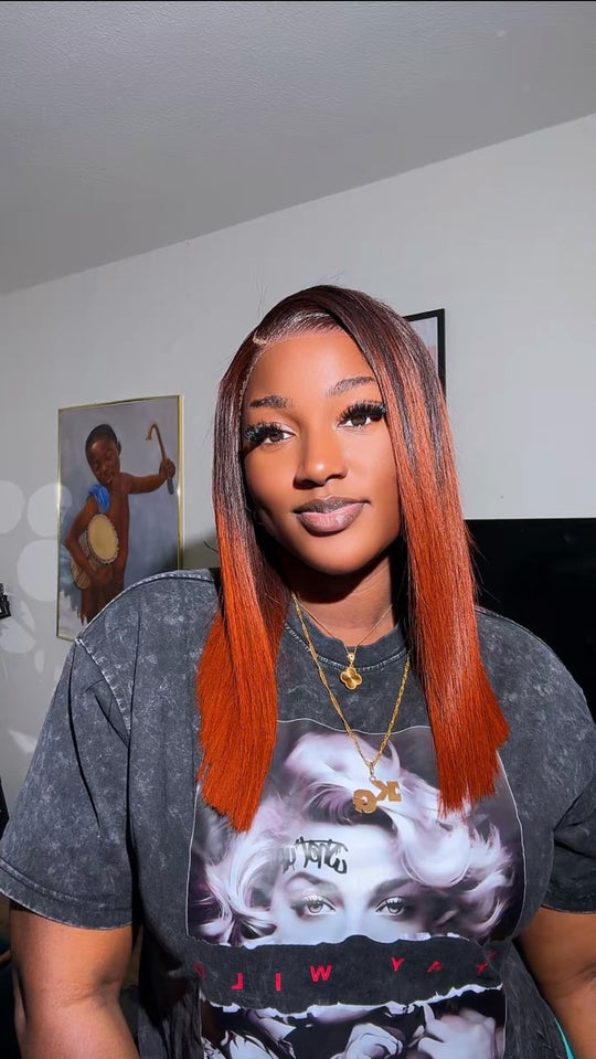 1b/Burnt Orange Luxury Bone Straight  Closure Wig