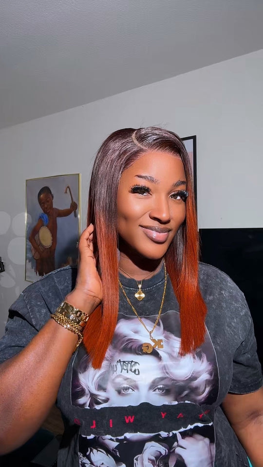 1b/Burnt Orange Luxury Bone Straight  Closure Wig