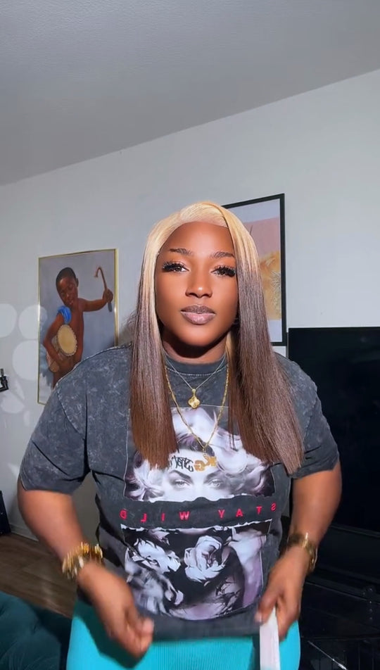 Blonde/Brown Luxury Bone Straight Closure Wig