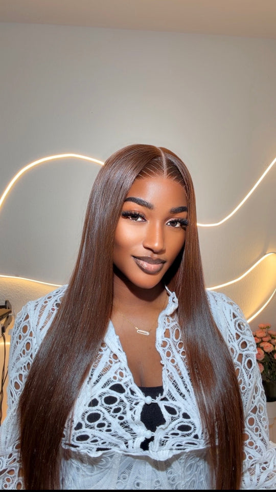 Brown Vietnamese Satin Straight Wig