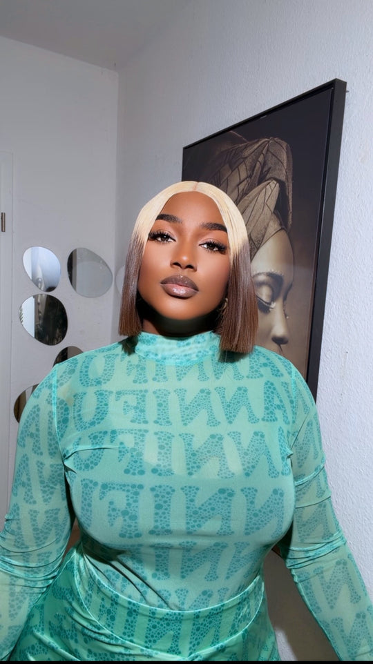 Blonde/Brown Blunt Cut Bob Bone Straight Wig