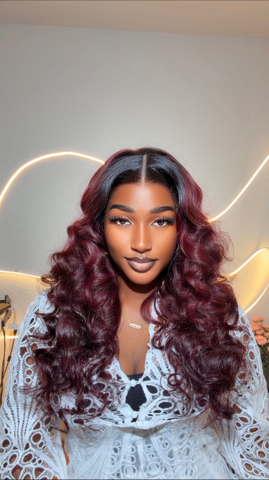 Burgundy Wavy Frontal Wig