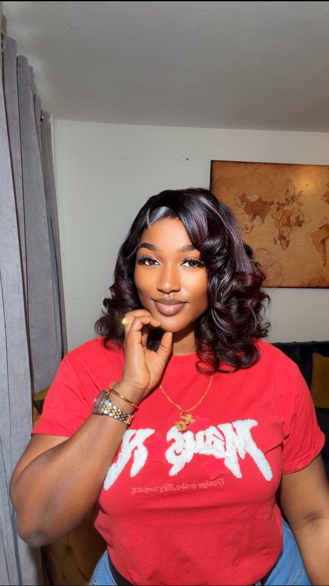 Black Burgundy Bouncy Wig