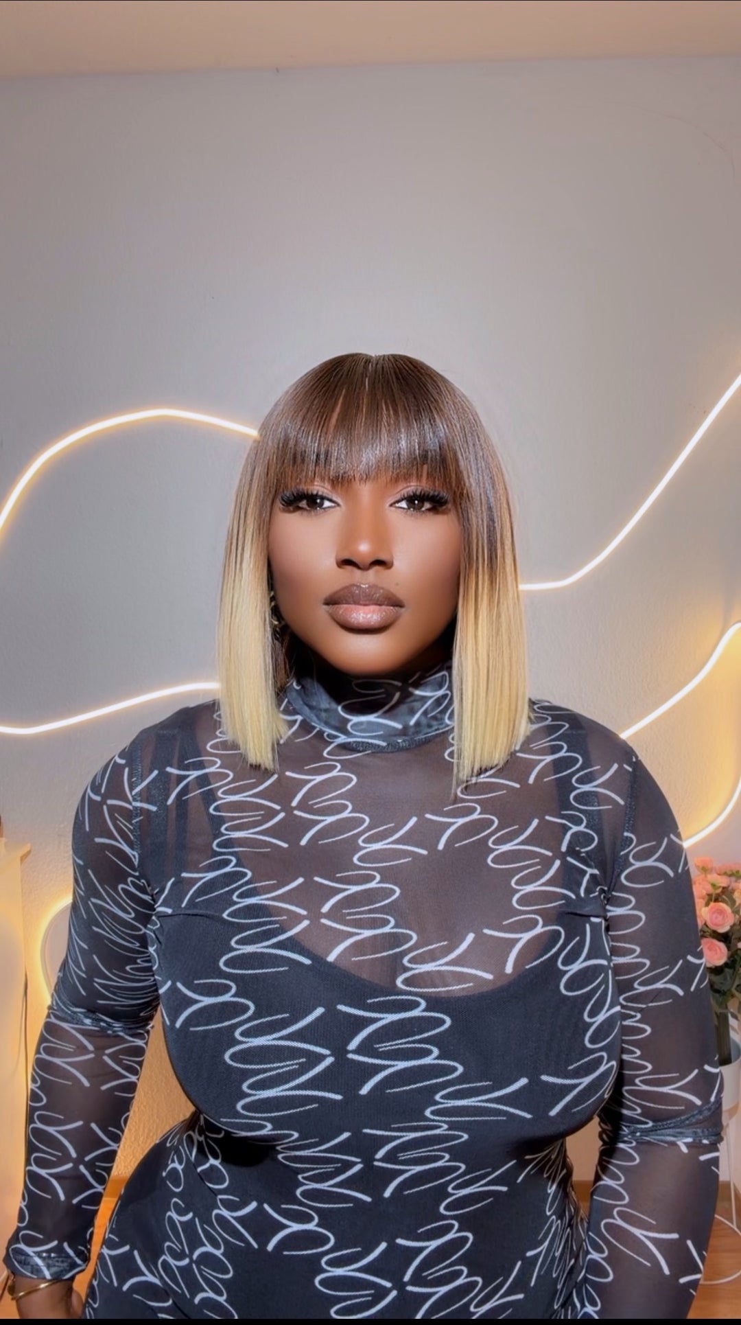 Blonde/Brown Blunt Cut Bob Fringe Bone Straight Wig