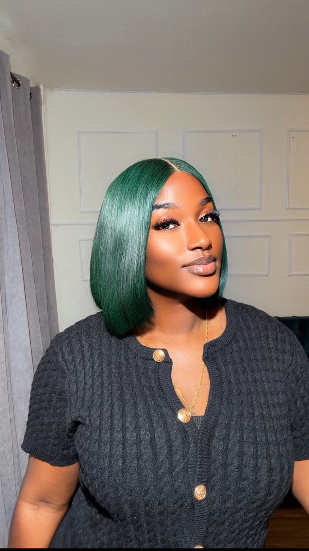 Green Blunt Cut Bone Straight Wig