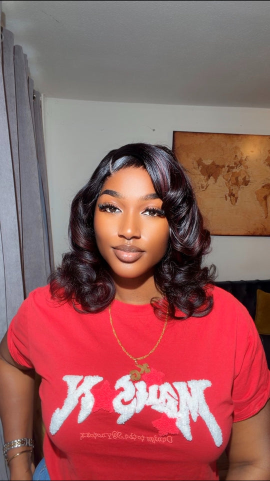 Black Burgundy Bouncy Wig