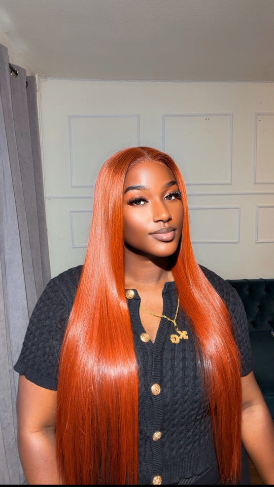 Burnt orange bone straight wig