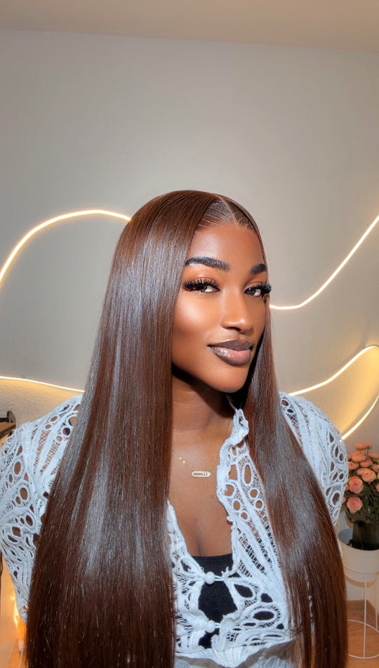 Brown Vietnamese Satin Straight Wig