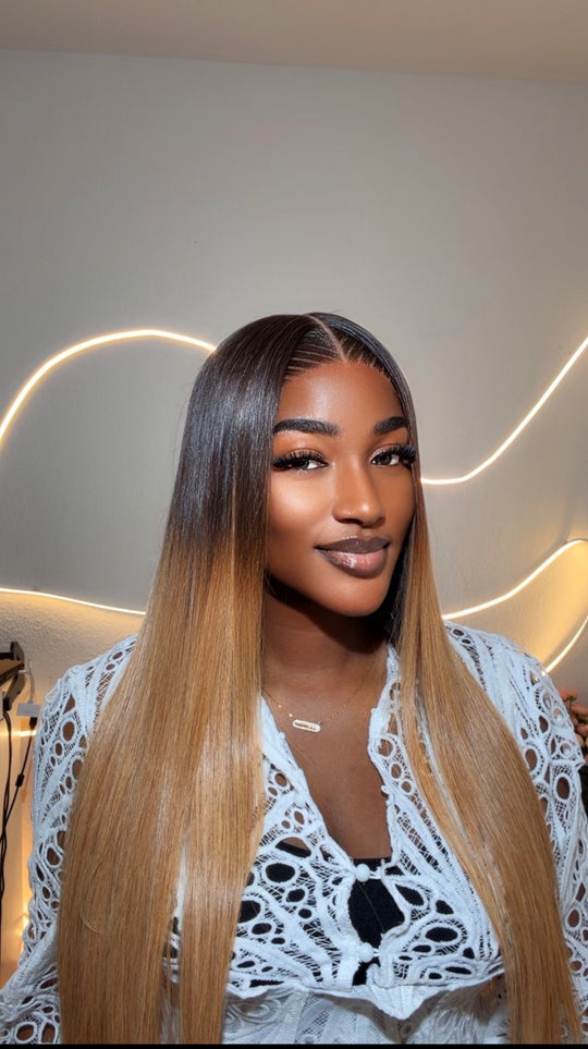 Brown/Blonde Vietnamese Satin Straight Wig