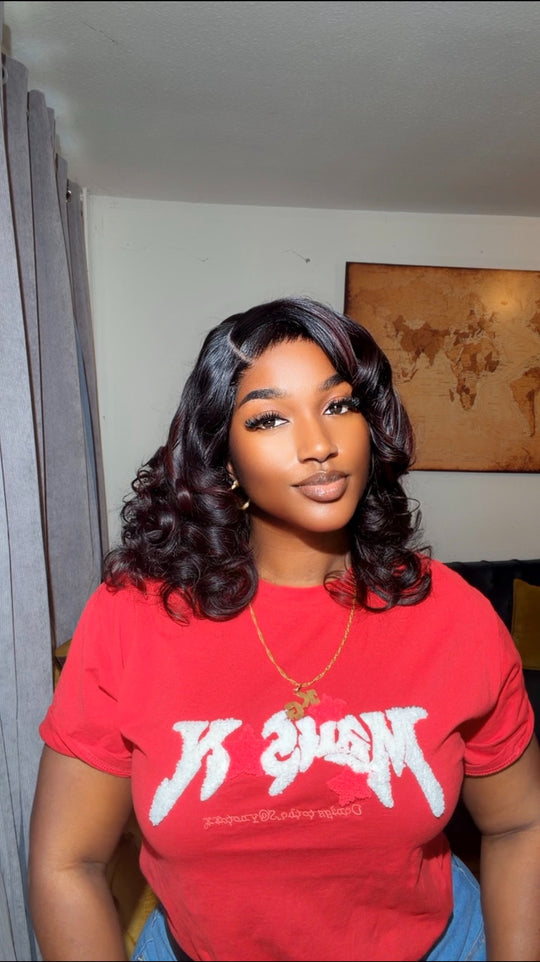 Black Burgundy Bouncy Wig