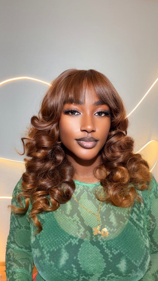 Brown Gold Tip Fringe Bouncy Wig