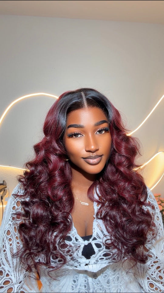 Burgundy Wavy Frontal Wig