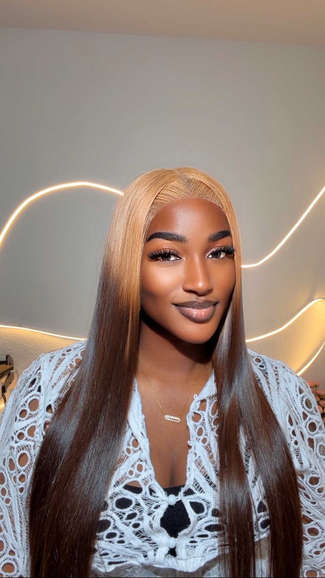 Blonde/Brown Vietnamese Satin Straight Wig