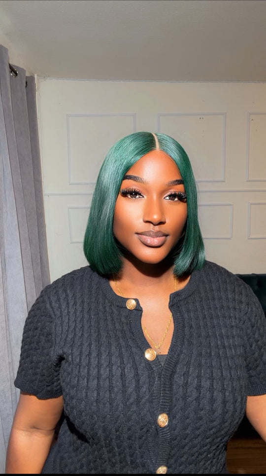 Green Blunt Cut Bone Straight Wig