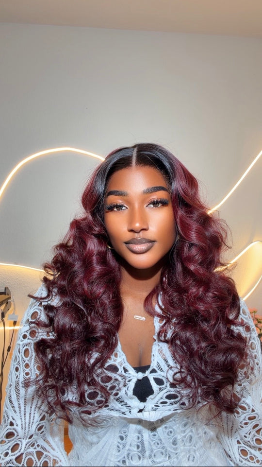 Burgundy Wavy Frontal Wig
