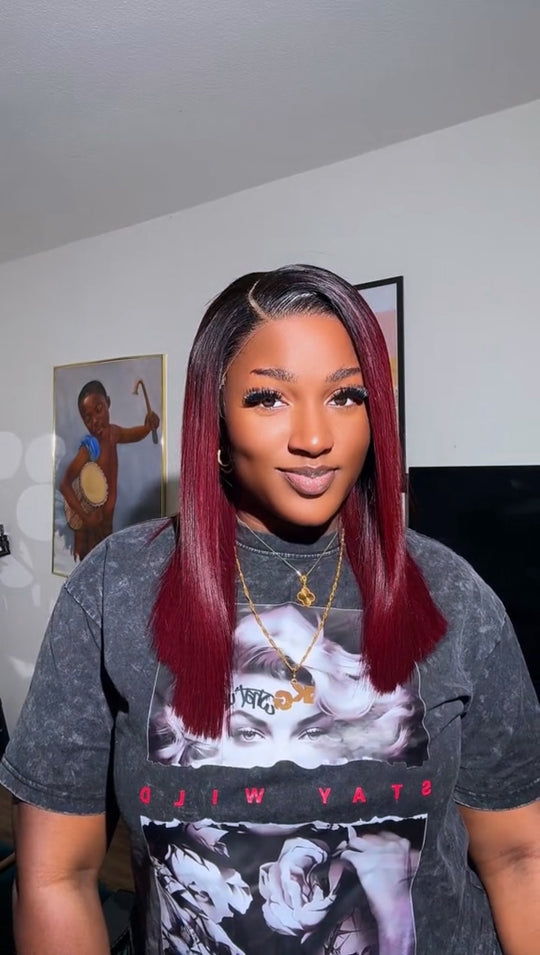 1b/Wine Luxury Bone Straight  Closure Wig