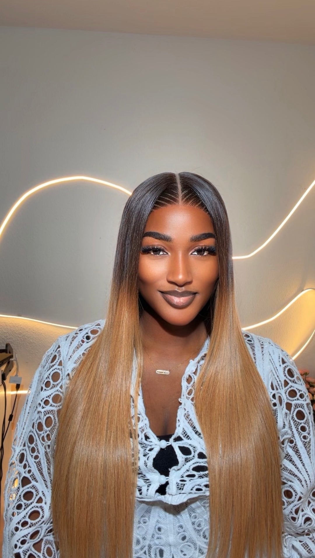Brown/Blonde Vietnamese Satin Straight Wig