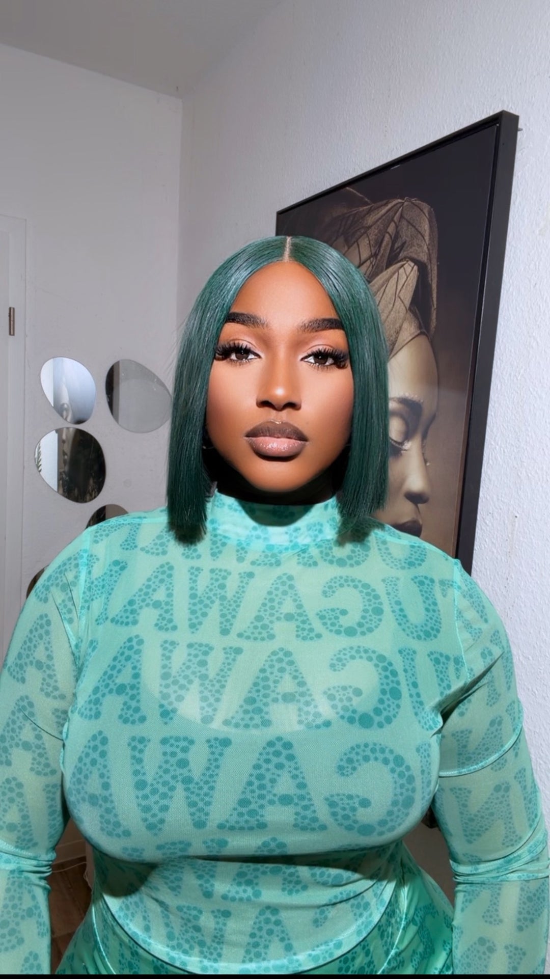 Green Blunt Cut Bone Straight Wig