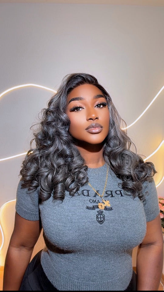 Grey Hollywood fluffy bouncy wig