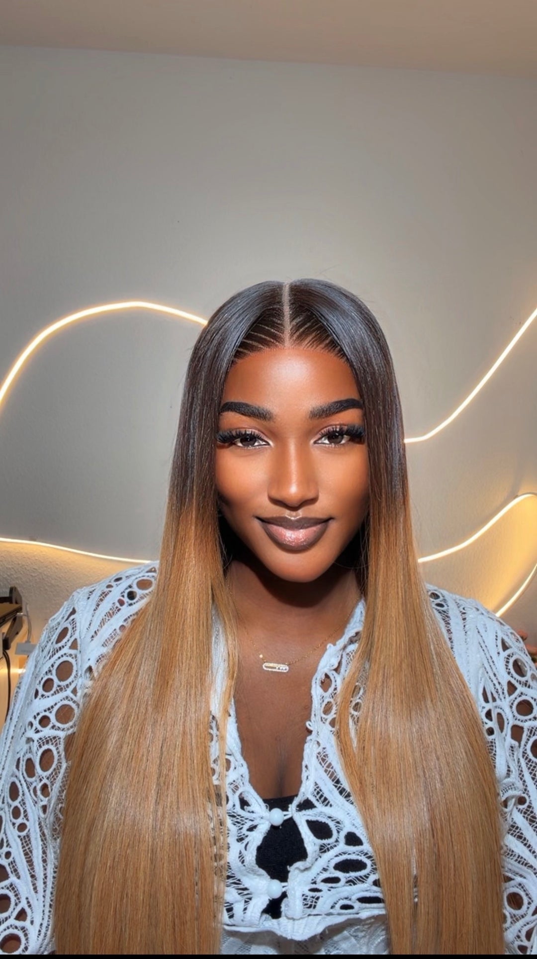 Brown/Blonde Vietnamese Satin Straight Wig