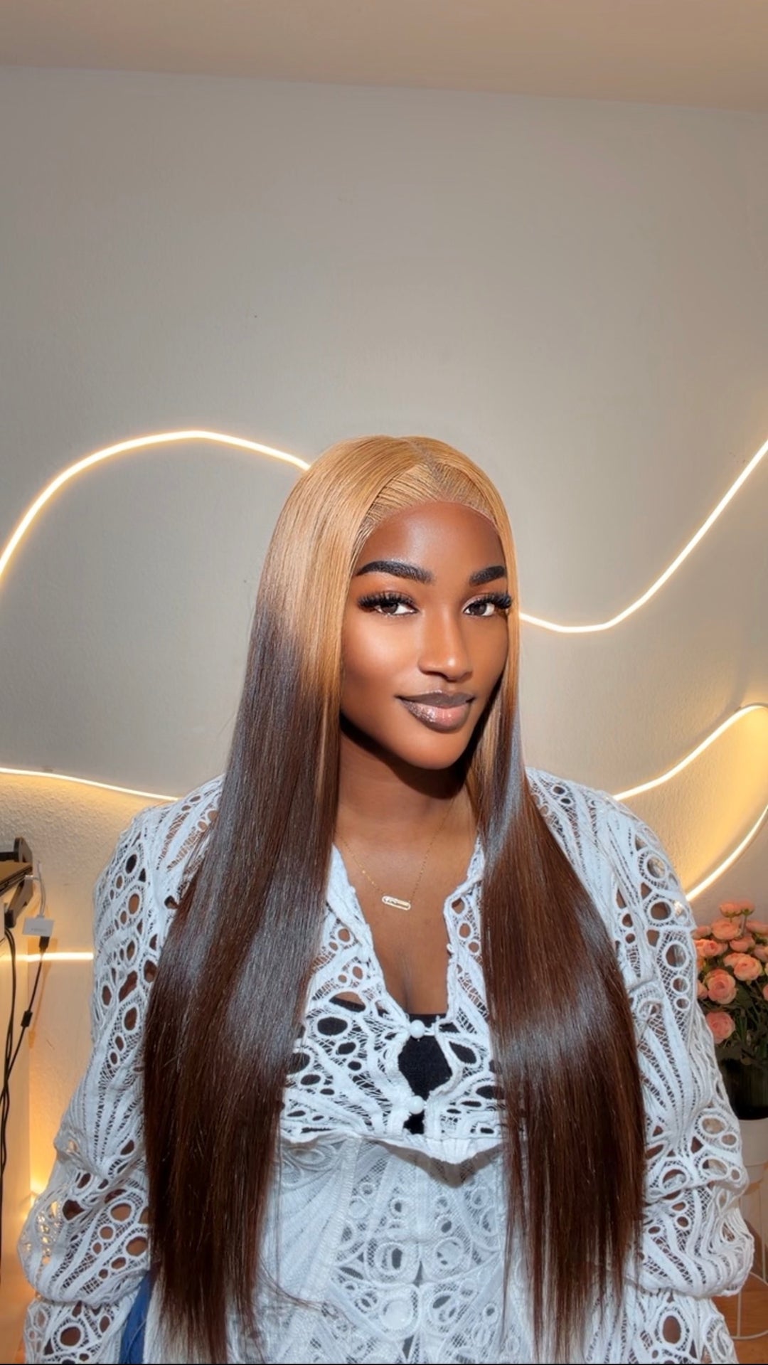 Blonde/Brown Vietnamese Satin Straight Wig
