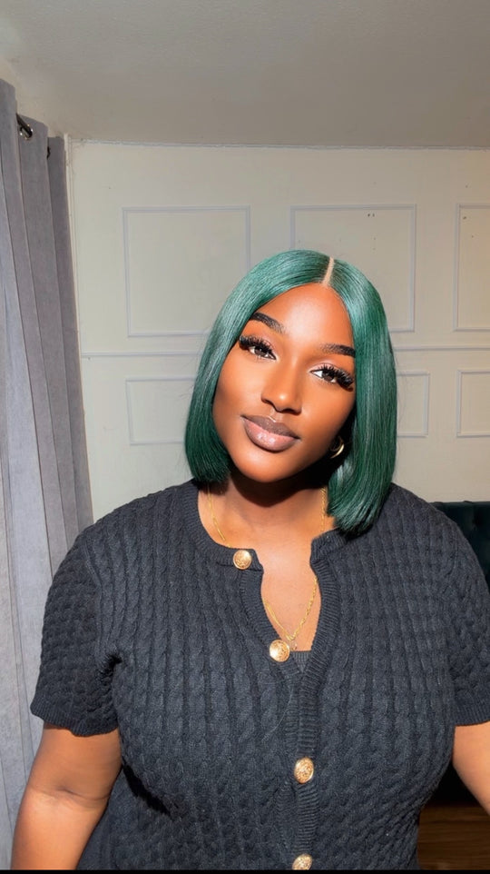 Green Blunt Cut Bone Straight Wig