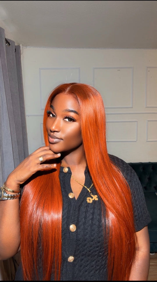 Burnt orange bone straight wig