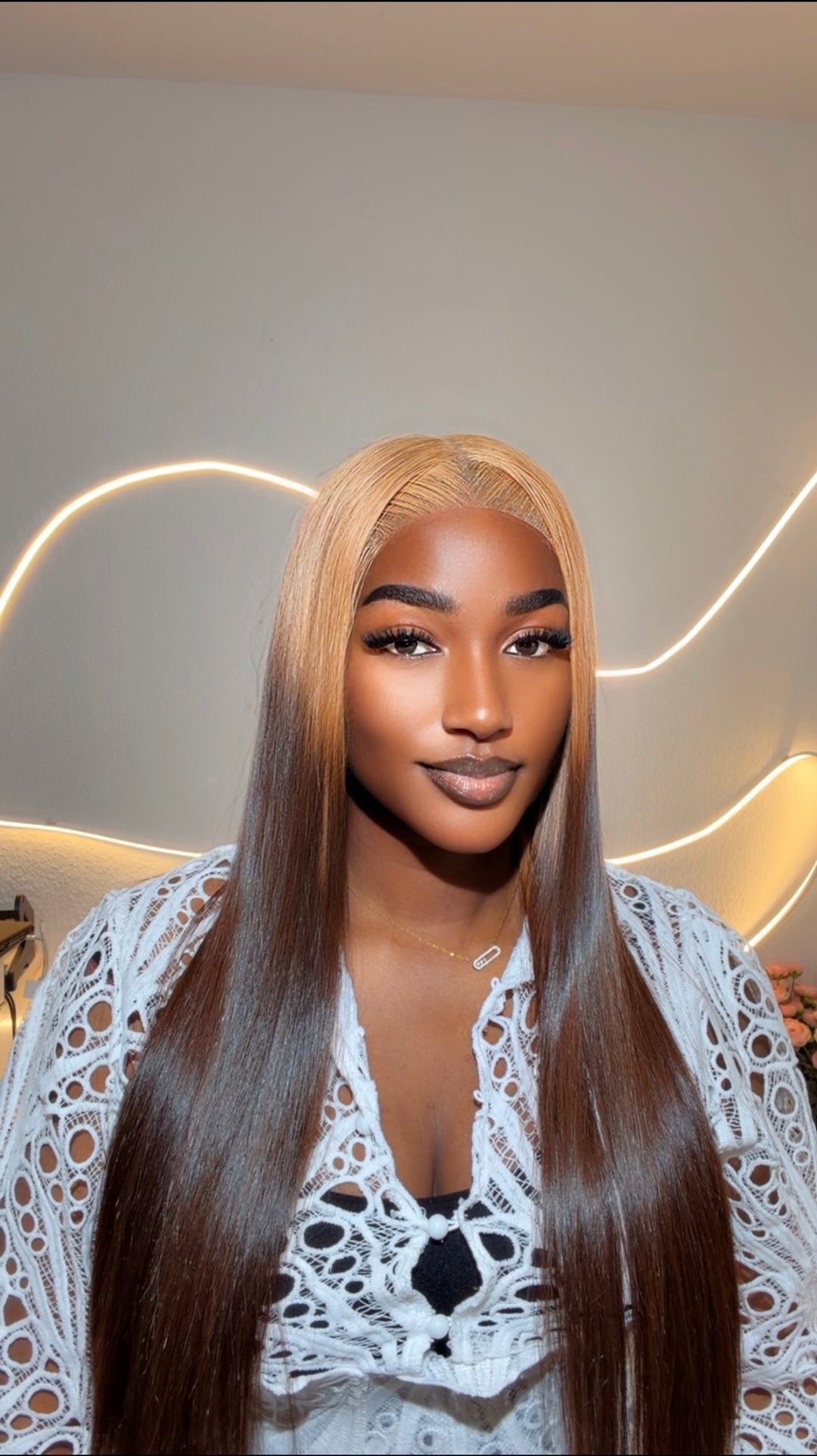 Blonde/Brown Vietnamese Satin Straight Wig